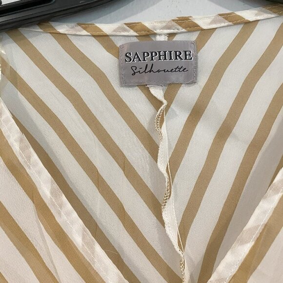Sapphire Silhouette Gold and White Striped Sheer Blouse - Size Medium? - Picture 3 of 7